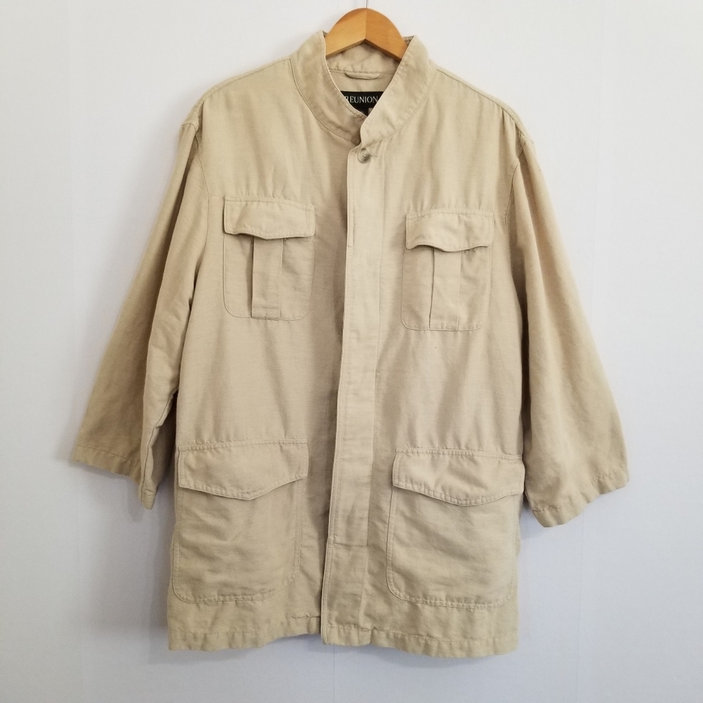 Reunion Tan Linen Blendlend 3/4 Sleeve Jacket Size XXL